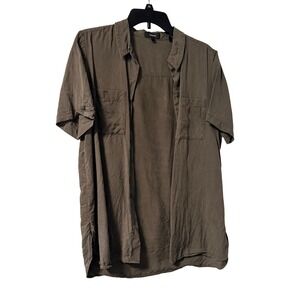 Theory Mayvine Tencel Short Sleeve Button Down Shirt Olive Size 8